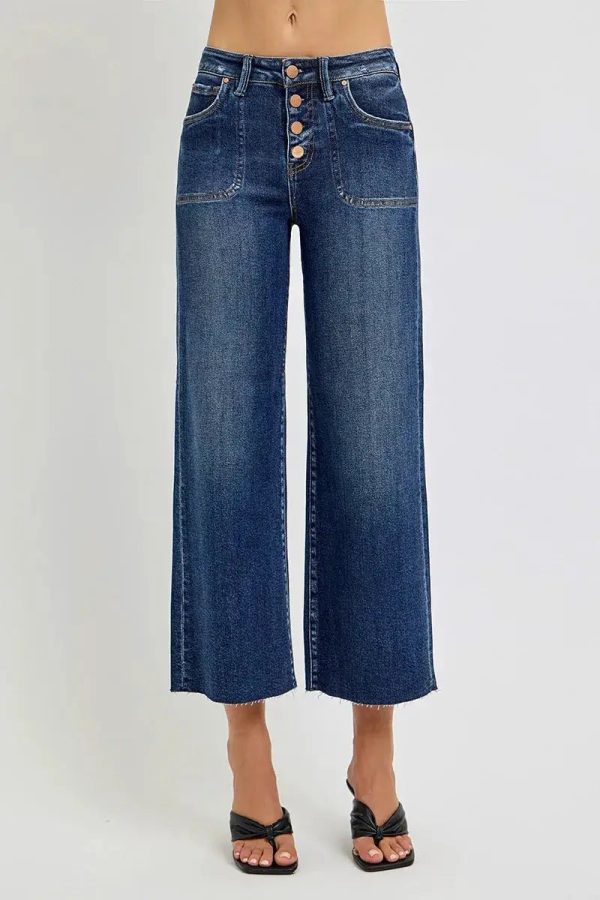 RISEN Full Size High Rise Crop Wide Button Up Jeans Plus Size