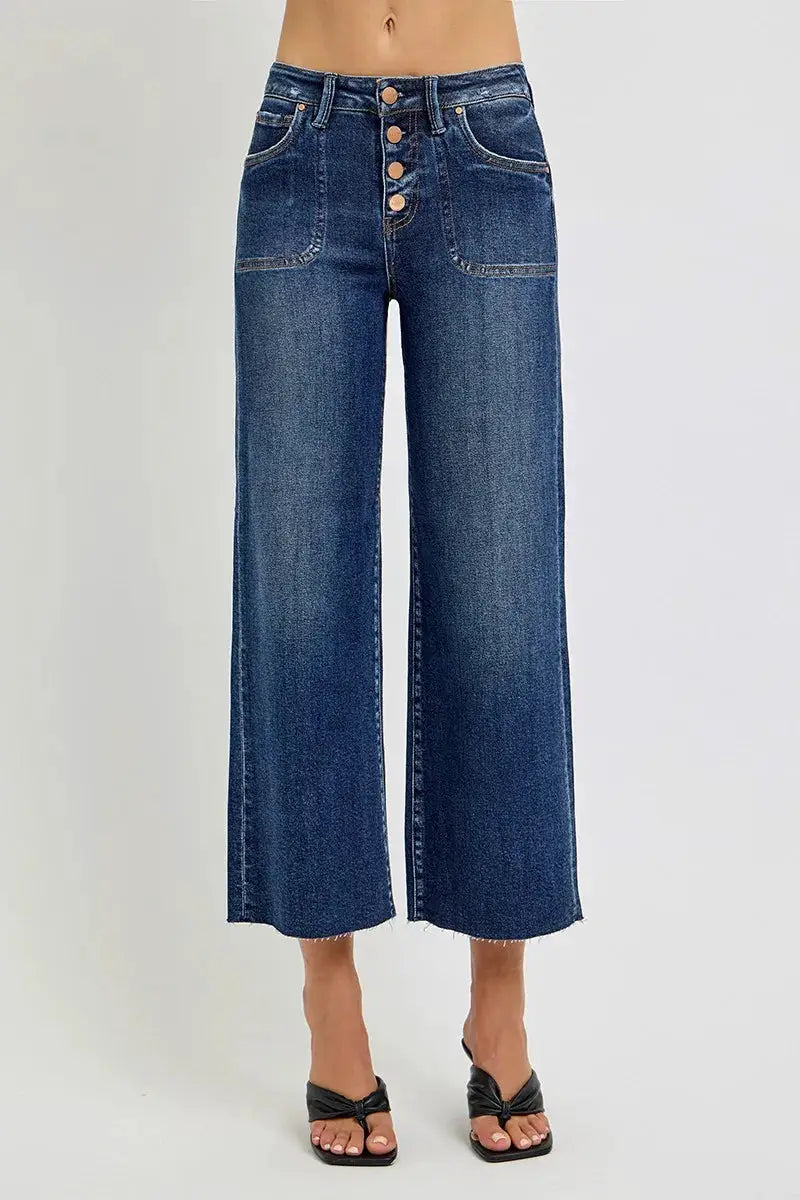 RISEN Full Size High Rise Crop Wide Button Up Jeans Plus Size - Image 3