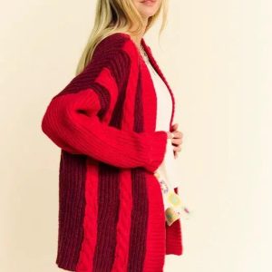 Davi & Dani Cable-Knit Color Block Open Front Cardigan - Image 3