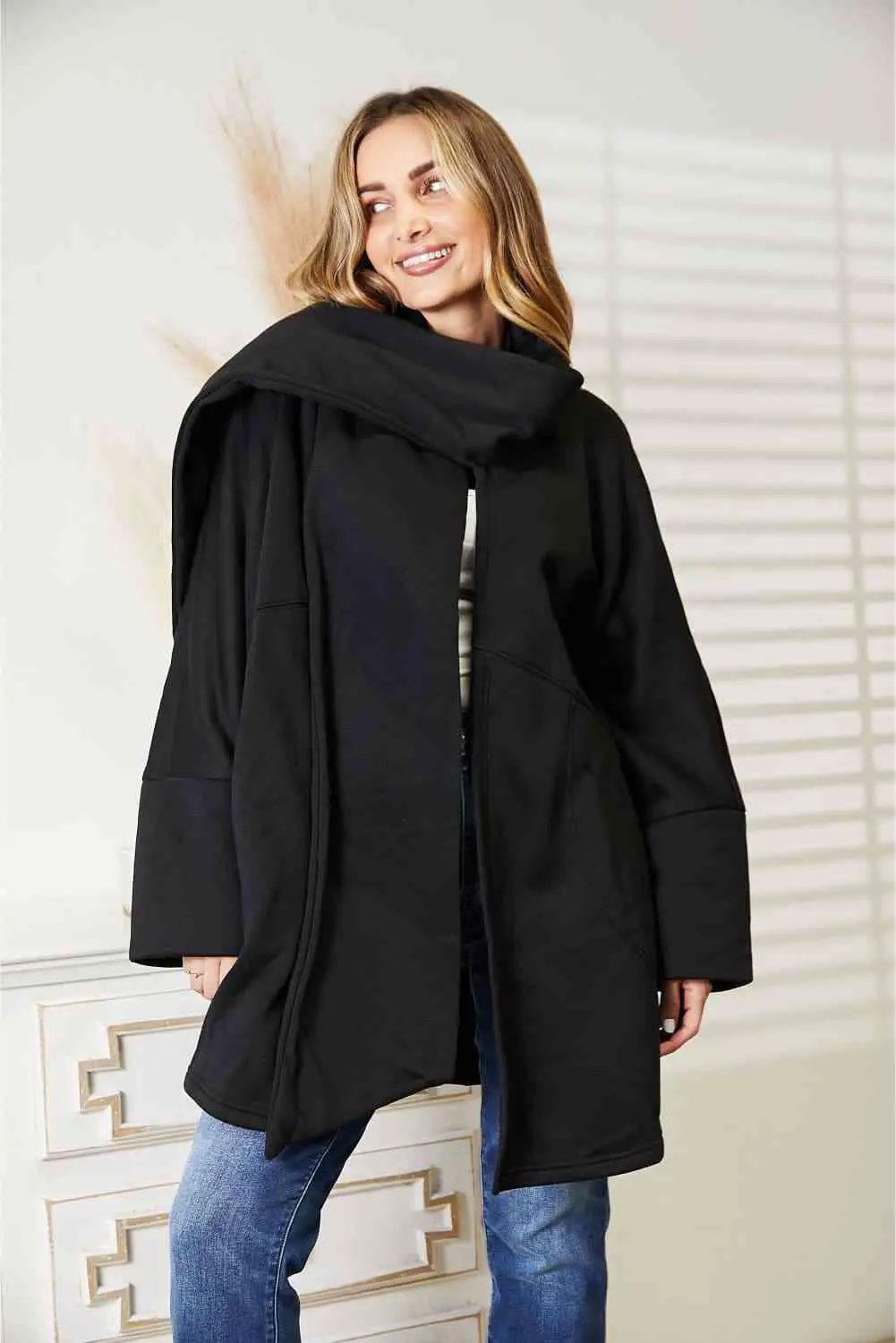 HEYSON Full Size Open Front Cardigan with Scarf Design - Image 5