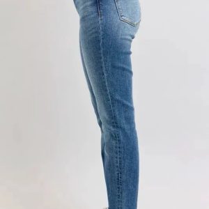 Judy Blue Full Size Mid Rise Skinny Cuff Jeans with Pockets Plus Size - Image 3