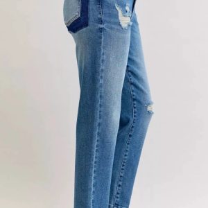 Judy Blue Full Size Mid Rise Bf Patch & Repair Destroy Release Hem Jeans Plus Size - Image 4