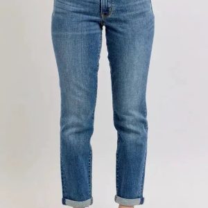 Judy Blue Full Size Mid Rise Skinny Cuff Jeans with Pockets Plus Size - Image 1