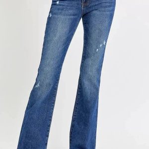 RISEN Full Size Distressed Mid Rise Flare Jeans Plus Size - Image 1