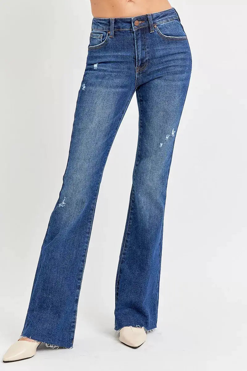 RISEN Full Size Distressed Mid Rise Flare Jeans Plus Size - Image 1