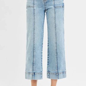 RISEN Full Size High Rise Crop Wide Front Seam Detailed Jeans Plus Size - Image 1