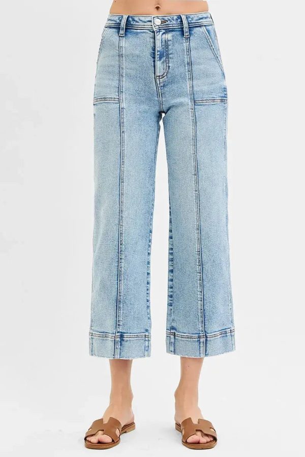 RISEN Full Size High Rise Crop Wide Front Seam Detailed Jeans Plus Size