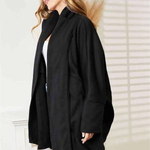HEYSON Full Size Open Front Cardigan with Scarf Design - Image 6