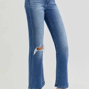 RISEN Full Size Distressed High Rise Crop Flare Jeans - Image 3
