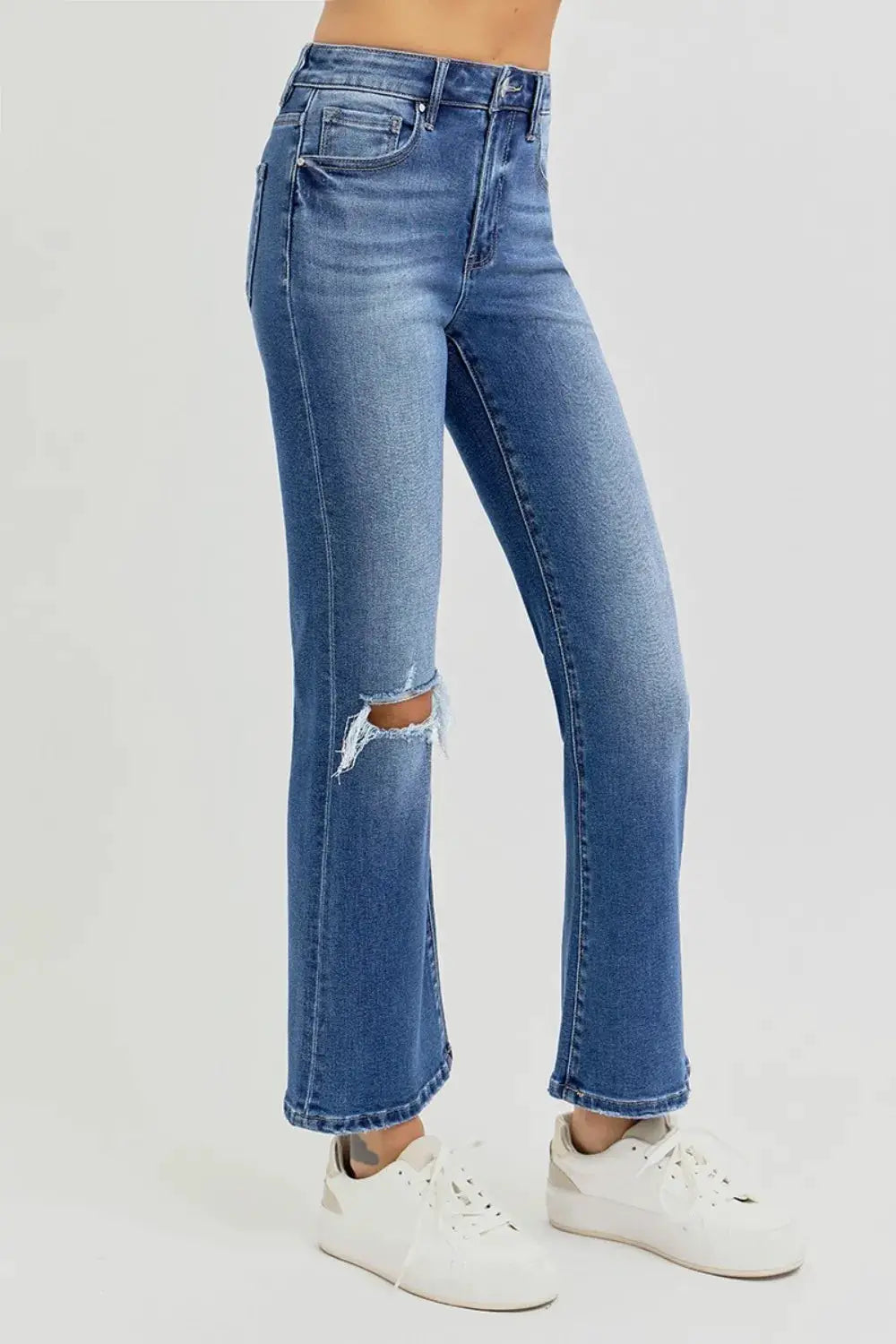 RISEN Full Size Distressed High Rise Crop Flare Jeans - Image 3