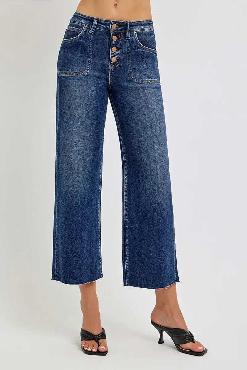 RISEN Full Size High Rise Crop Wide Button Up Jeans Plus Size - Image 2