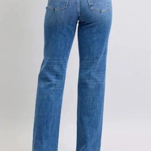 Judy Blue Full Size High Waist V-Front Vintage Wash Straight Jeans Plus Size - Image 6