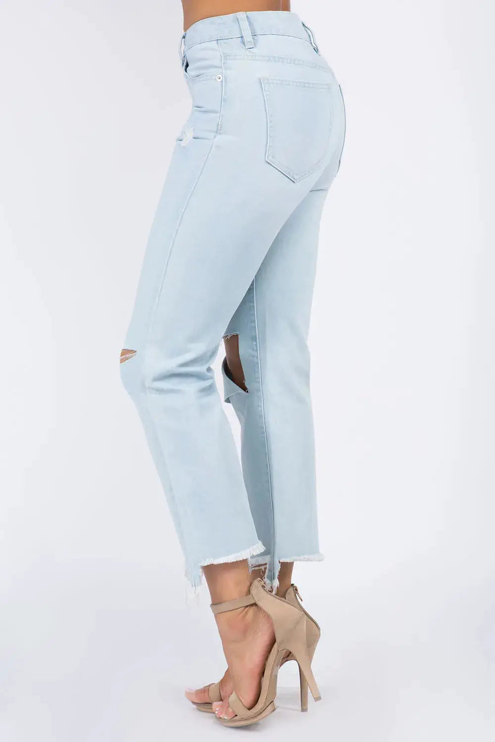 American Bazi High Waist Distressed Raw Hem Jeans - Image 3