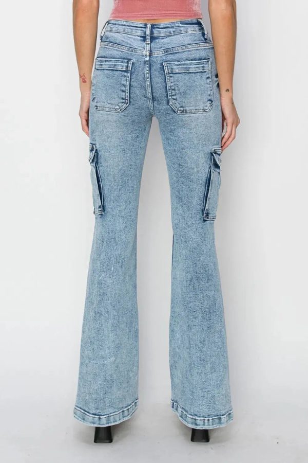 RISEN Full Size High Rise Cargo Flare Jeans