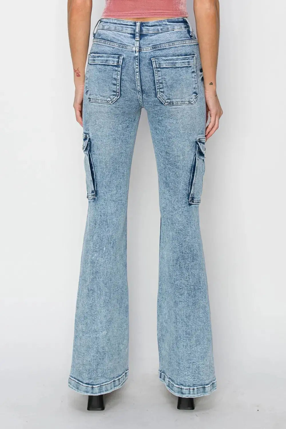 RISEN Full Size High Rise Cargo Flare Jeans - Image 2