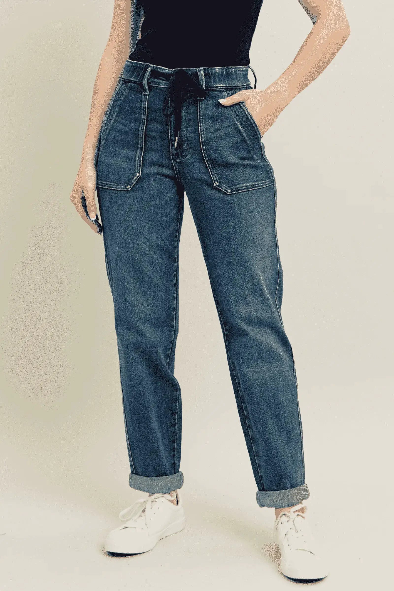 Judy Blue Full Size HW Vintage Wash Jeans w/ Drawstring Plus Size - Image 1