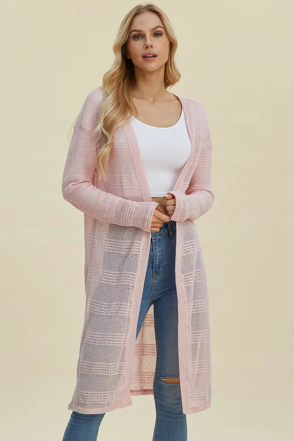 Double Take Full Size Open Front Longline Cardigan - Image 10