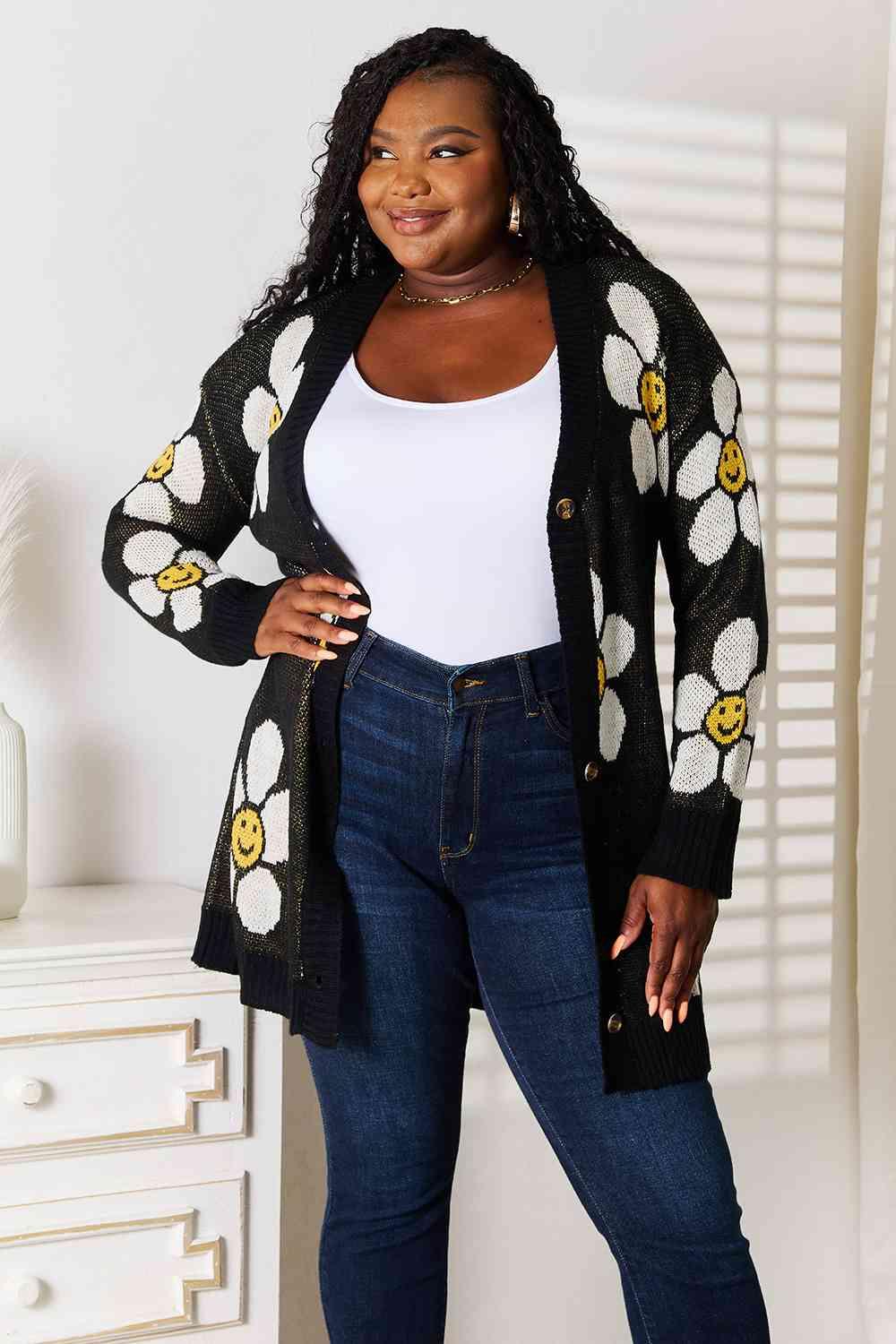 Double Take Floral Button Down Longline Cardigan - Image 6