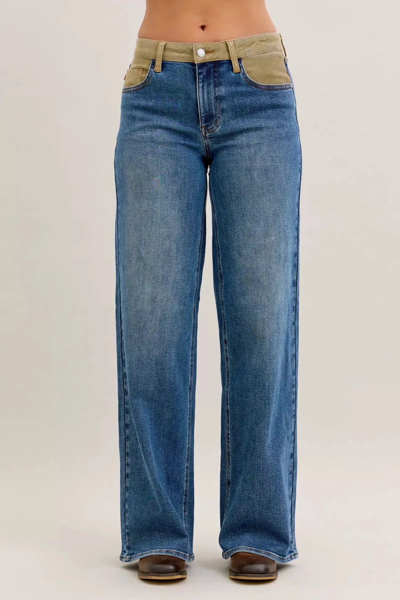 Judy Blue MR Column Straight Jeans with Corduroy Waist - Image 1