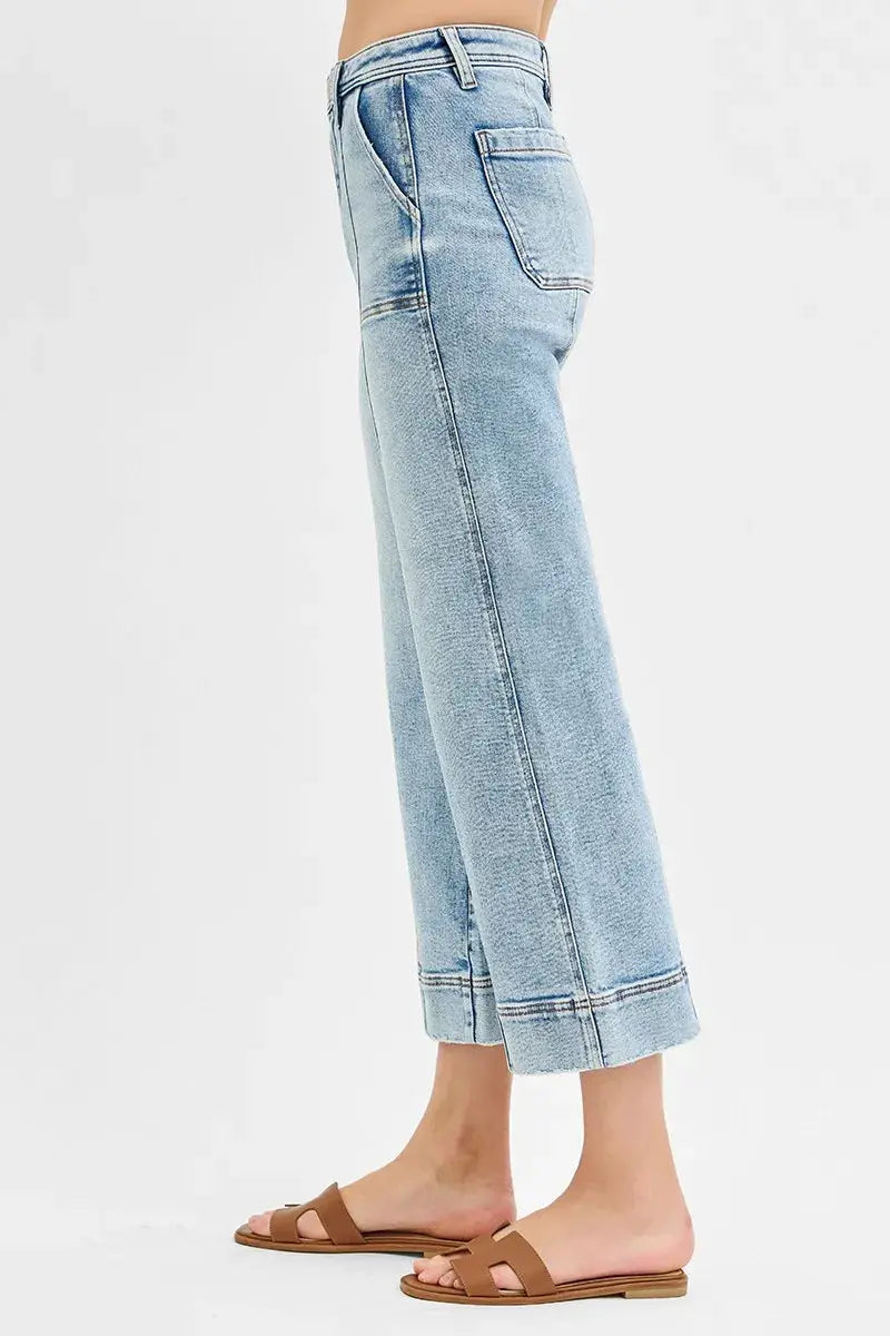 RISEN Full Size High Rise Crop Wide Front Seam Detailed Jeans Plus Size - Image 4