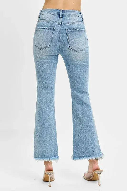 RISEN Full Size High Rise Crop Bootcut Fray Hem Jeans Plus Size