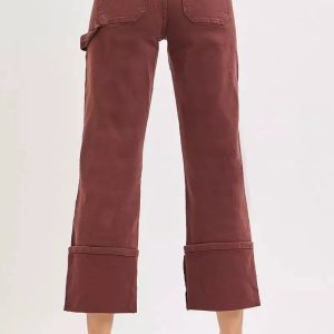 RISEN Full Size High Rise Wide Straight Cuffed Patch Jeans Plus Size - Image 5