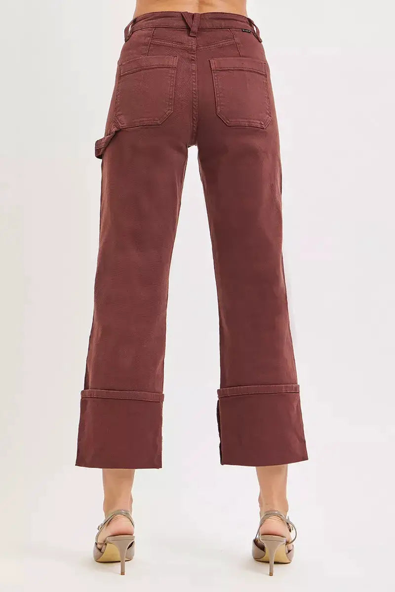 RISEN Full Size High Rise Wide Straight Cuffed Patch Jeans Plus Size - Image 5