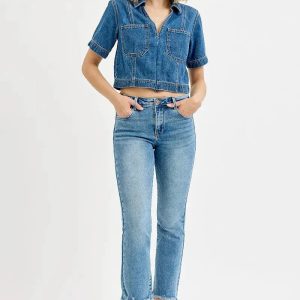 RISEN Full Size High Rise Crop Straight Slim Jeans Plus Size - Image 6