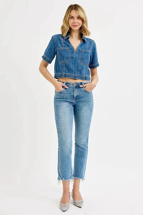 RISEN Full Size High Rise Crop Straight Slim Jeans Plus Size