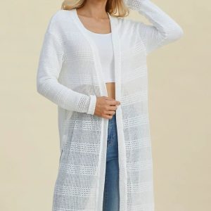 Double Take Full Size Open Front Longline Cardigan - Image 24