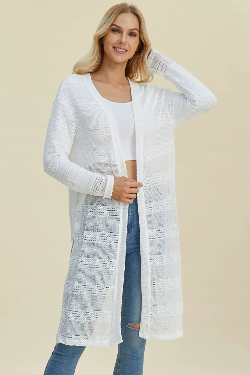 Double Take Full Size Open Front Longline Cardigan - Image 24