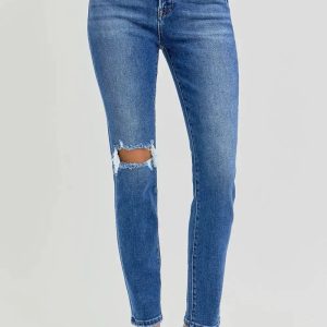 RISEN Full Size High Rise Ankle Skinny Knee Distressed Jeans - Image 4