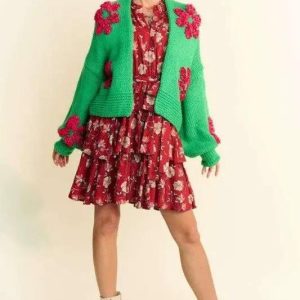 Davi & Dani Floral Applique Open Front Drop Shoulder Cardigan - Image 1
