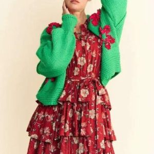 Davi & Dani Floral Applique Open Front Drop Shoulder Cardigan - Image 4