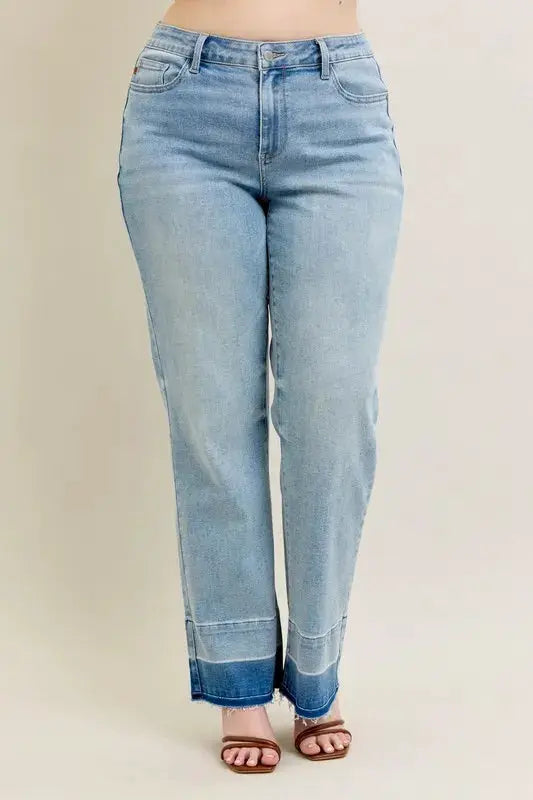 Judy Blue Full Size Mr Release Hem Wide Leg Jeans Plus Size