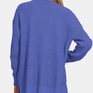 Zenana Waffle Open Front Sweater Cardigan - Image 2
