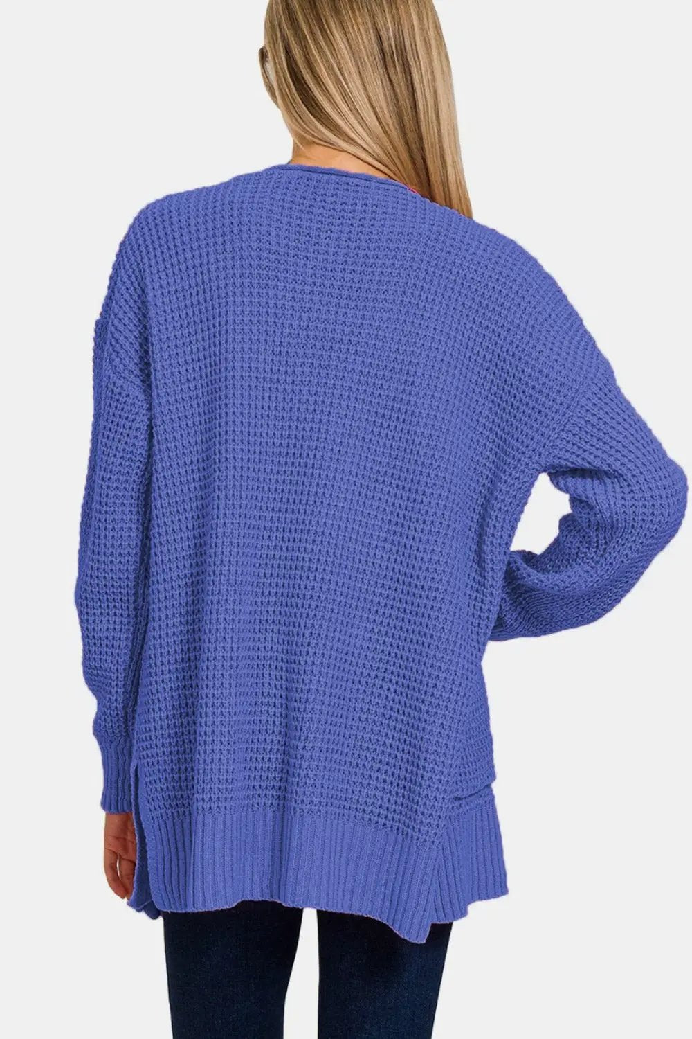 Zenana Waffle Open Front Sweater Cardigan - Image 2