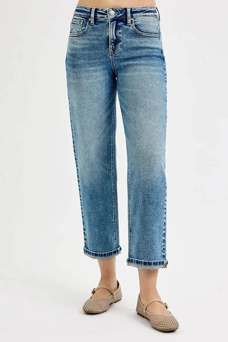 RISEN Full Size High Rise Crop Boyfriend Jeans Plus Size - Image 3