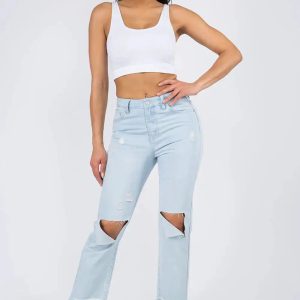 American Bazi High Waist Distressed Raw Hem Jeans - Image 4