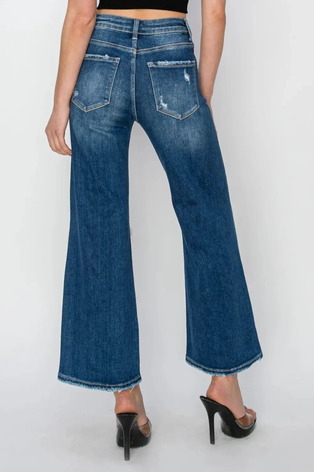 Risen Full Size High Rise Patch Detailed Wide Leg Crop Jeans - Image 2