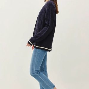 Be Cool Contrast Trim Cable-Knit V-Neck Cardigan - Image 4