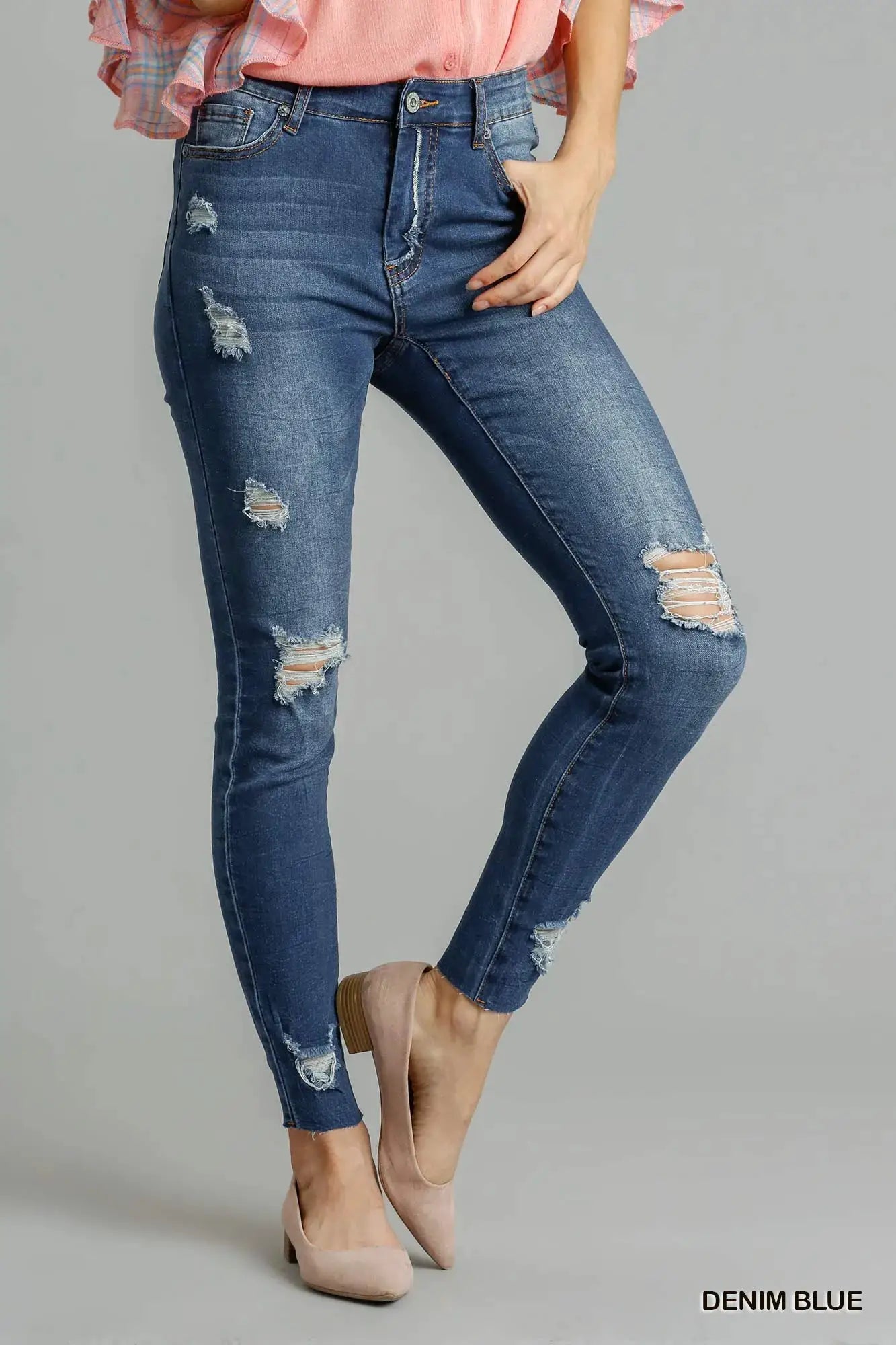 Umgee Distressed Skinny Jeans with Pockets - Image 1