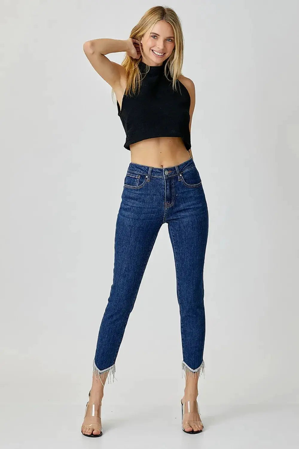 RISEN Full Size Embellished Mid Rise Crop Skinny Jeans - Image 6