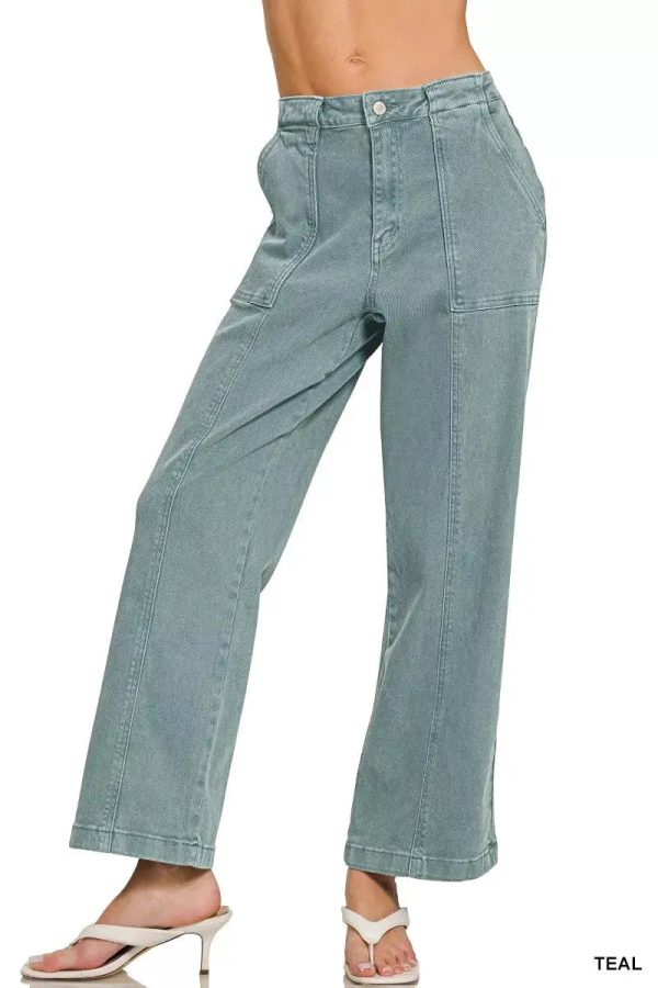Zenana Straight Leg Utility Pocket Jeans