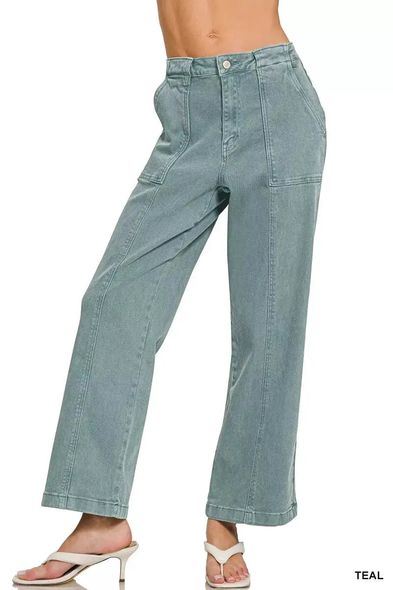 Zenana Straight Leg Utility Pocket Jeans - Image 1