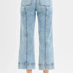 RISEN Full Size High Rise Crop Wide Front Seam Detailed Jeans Plus Size - Image 5