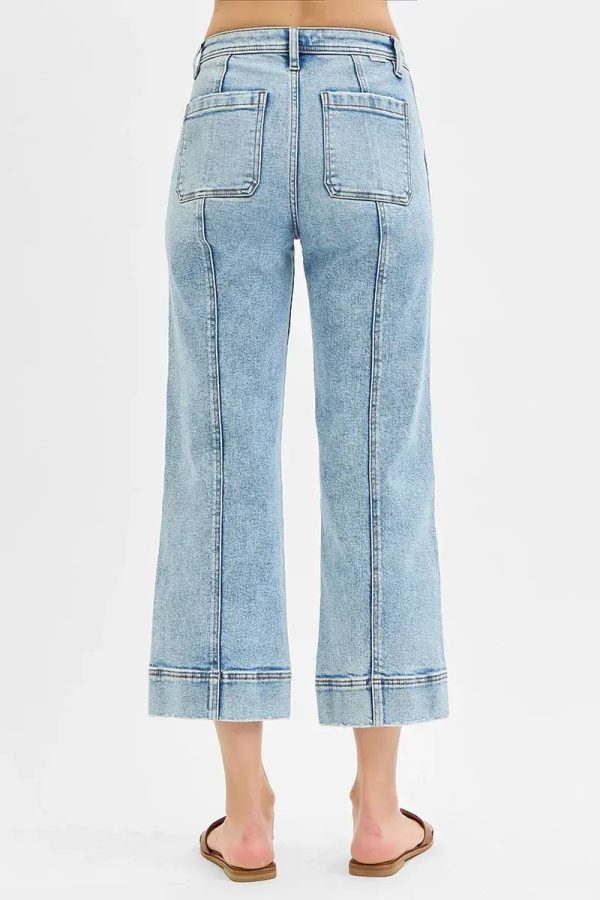 RISEN Full Size High Rise Crop Wide Front Seam Detailed Jeans Plus Size