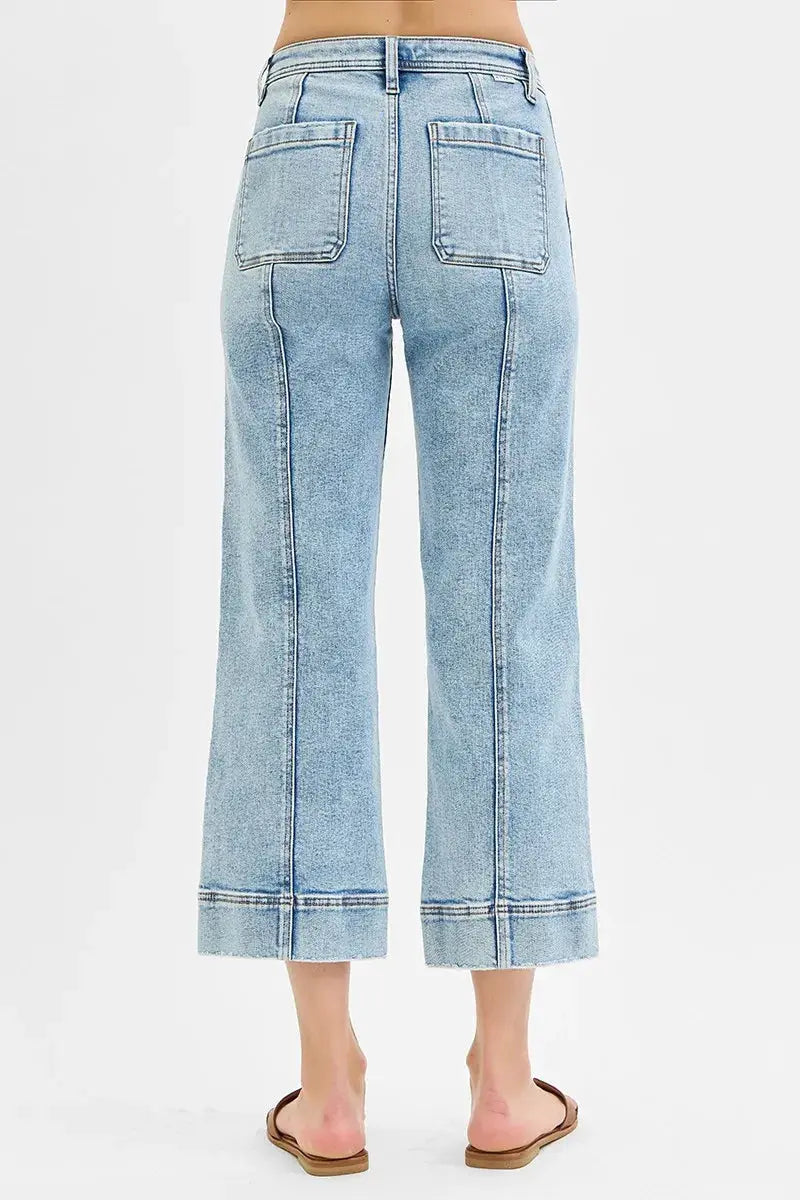 RISEN Full Size High Rise Crop Wide Front Seam Detailed Jeans Plus Size - Image 5