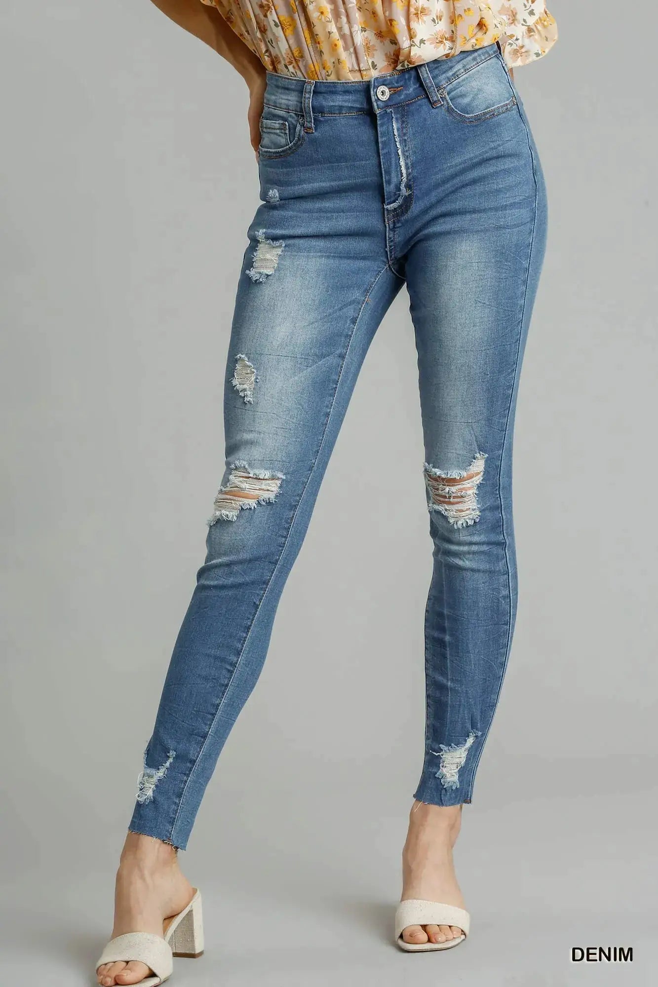 Umgee Distressed Skinny Jeans with Edge Detail - Image 1