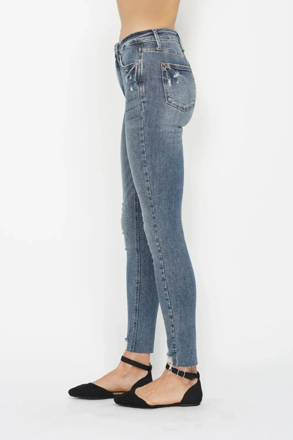 Judy Blue Full Size Tummy Control Vintage Wash Hem Destroy Skinny Jeans - Image 3